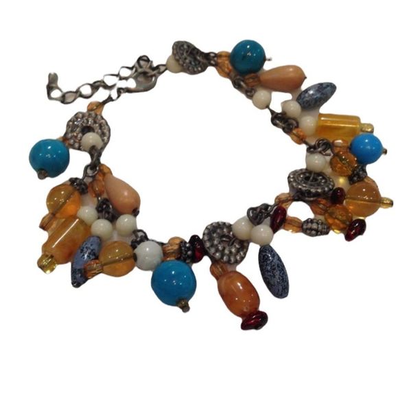 Vintage Boho Charm Bracelet Silver With Beads - Picture 2 of 4